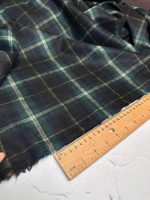 Костюмно-плательная фланелевая шерсть с мохером (Prada, 80%шерсть/20%мохер, Сине-зеленая клетка с тонкими белыми и желтыми акцентами, 147, 214 гр/м2)