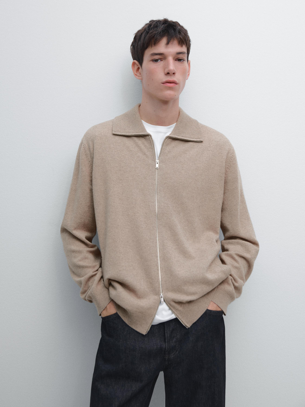 Massimo Dutti Кардиган на молнии, песочный