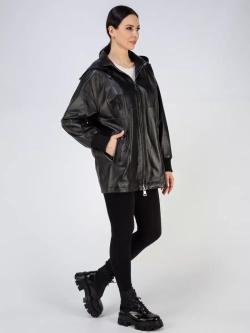 Кожаная куртка демисезонная с капюшоном