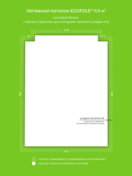 Матовый натяжной потолок 11.9 м2
