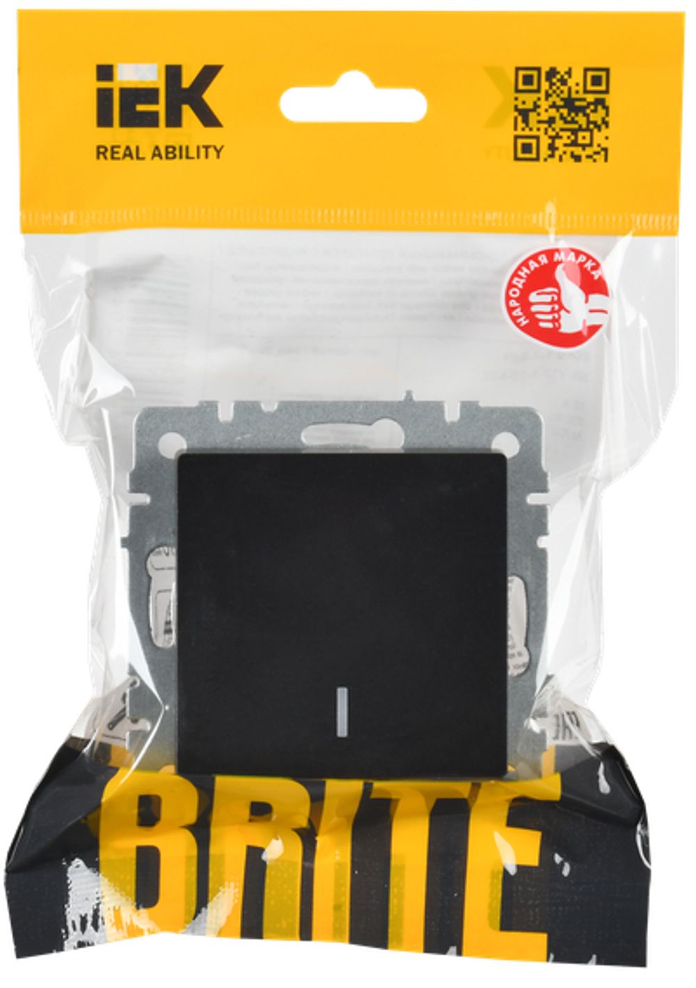 BRITE Выключатель 1-клавишный проходной с индикацией 10А ВС10-1-7-БрЧ черный IEK