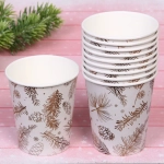 Стакан бумажный 0,2л в наборе 10 шт «Хвойная веточка», золото