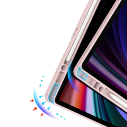 Чехол книжка розового цвета от Dux Ducis для Samsung Galaxy Tab S10 FE+, серия Magi Series Case, с держателем Pencil и функцией автоматического перехода в спящий режим