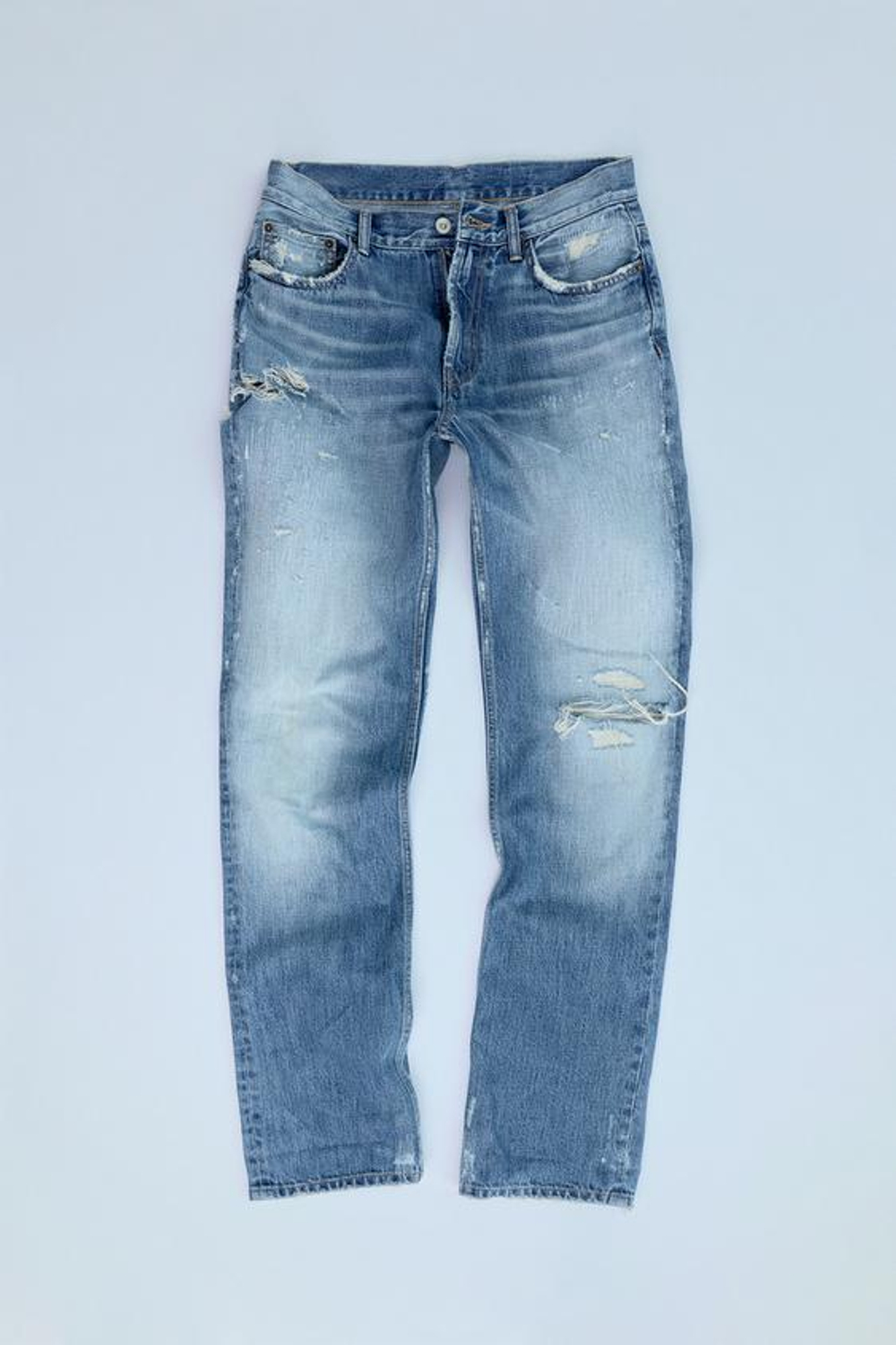 ZARA ДЖИНСЫ TRF ПРЯМОГО КРОЯ СО СРЕДНЕЙ ПОСАДКОЙ И РАЗРЕЗАМИ, ГОЛУБОЙ