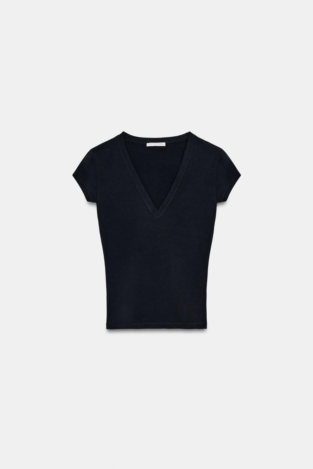 ZARA ФУТБОЛКА С V-ОБРАЗНЫМ ВЫРЕЗОМ, СВИНЦОВЫЙ