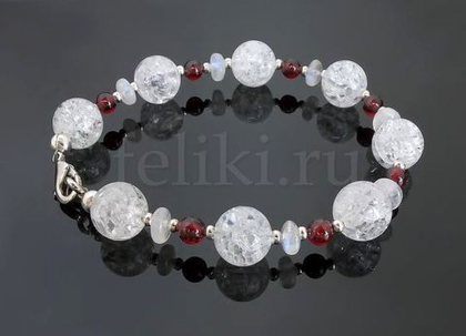 браслет из горного хрусталя и граната (б-0974)