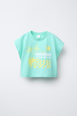 ZARA ФУТБОЛКА С ПРИНТОМ, ЗЕЛЕНЫЙ