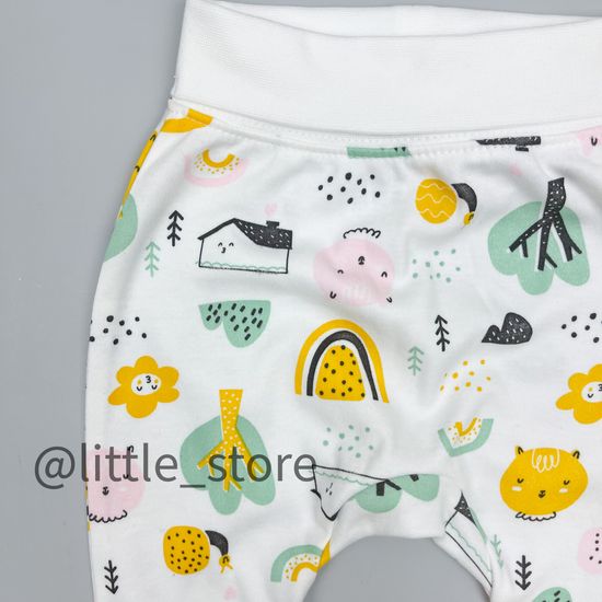 Штанишки хлопковые "Домик в лесу" широкий пояс, Молочные