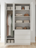 Шкаф 121х51х208, Марм, распашной для одежды, 3 двери 3 ящика, со штангой и полками, в прихожую, белый, Dipriz