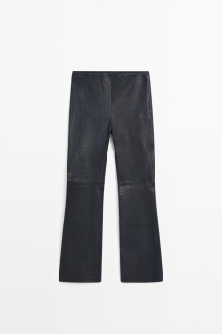 Massimo Dutti Легинсы клеш из кожи наппа, синий