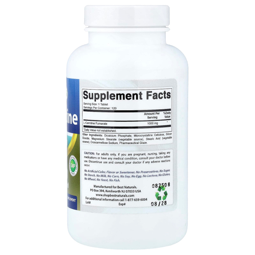 Best Naturals, L-карнитин, 1000 мг, 120 таблеток