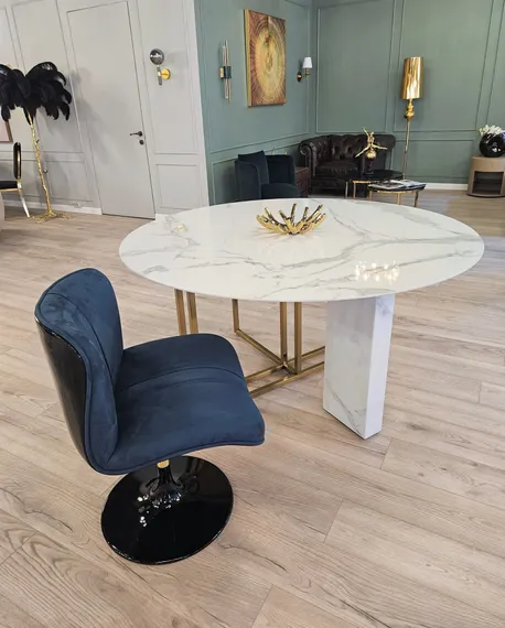 Стол Marble Cross Round, Ø150 см, белый керамогранит