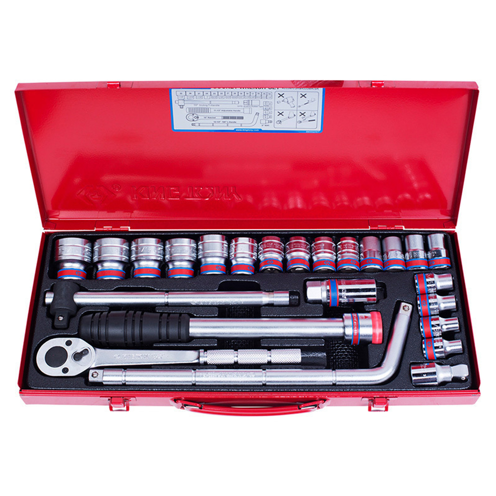 KING TONY (4033SR) Набор торцевых головок с принадлежностями 1/2", 12-гранные, 5/16"-1&1/4", 24 предмета