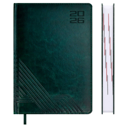 Ежедневник датированный 2026 ESCALADA, А5, 176 л., арт. 70223/ 15 САРИФ ТЁМНО-ЗЕЛЁНЫЙ (кожзам: 146x211 мм, твёрдый переплёт с поролоном, материал обложки: искусственная кожа "Сариф"; декор: блинтовое тиснение; способ крепления блока: ниткошвейный; вн