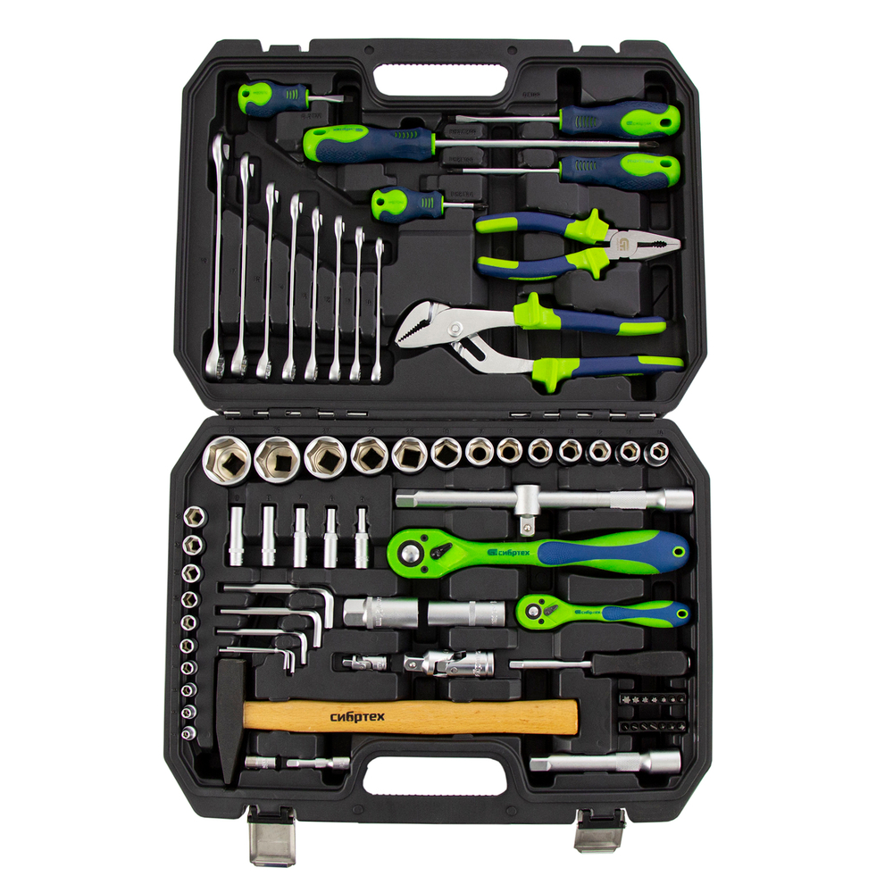 Набор инструментов 76 предметов CrV, 1/2", 1/4" Сибртех
