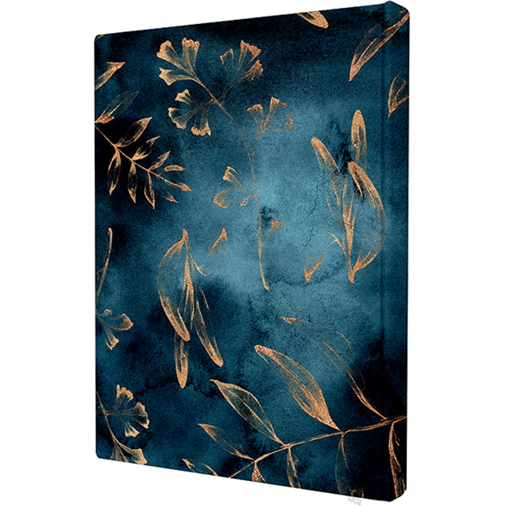 Блокнот "Gold floral pattern blue" А6 96 листов, твердая ламинированная обложка соффтач, ляссе