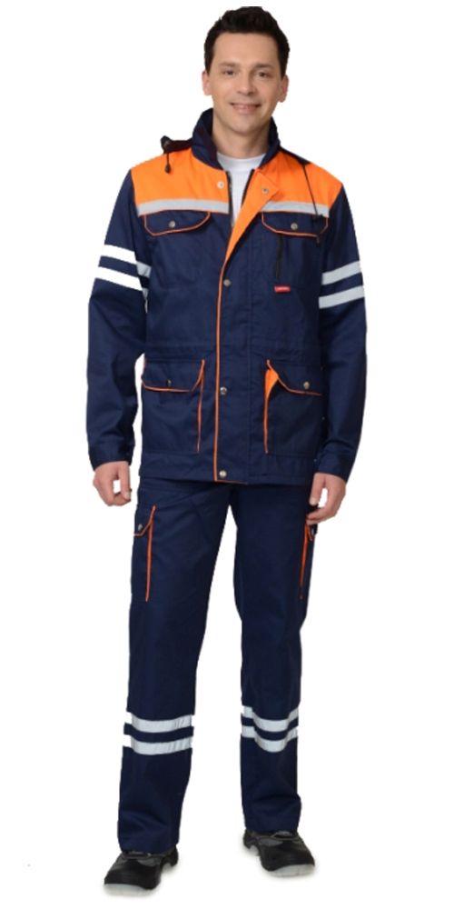Костюм &quot;Лидер&quot; летний: куртка, п/комб. синий с оранжевым и СОП 25 мм.