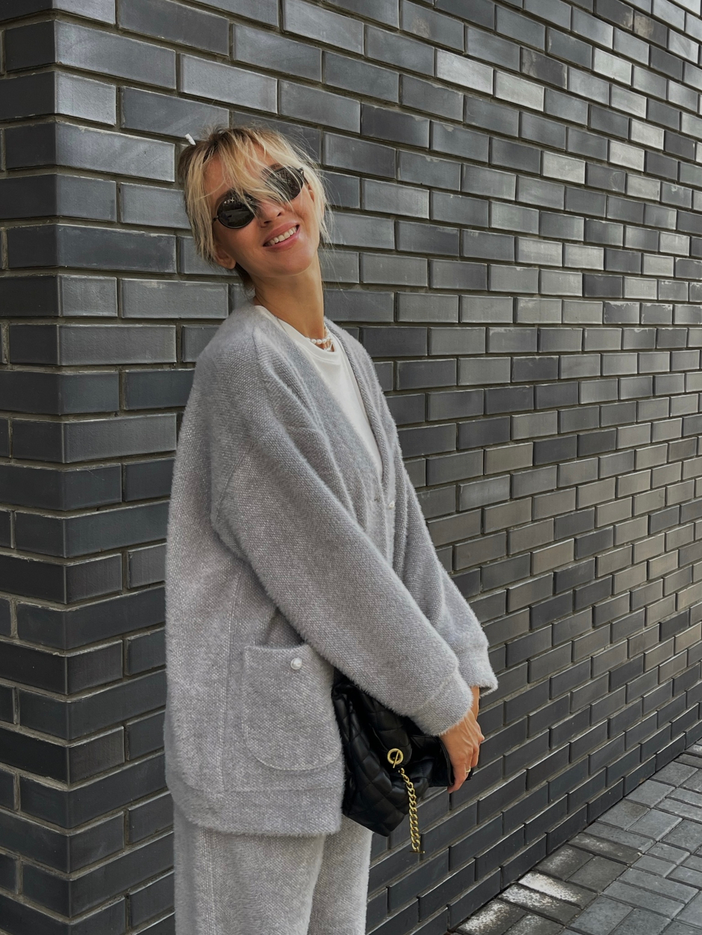 Костюм "пушистик" с кардиганом в сером цвете