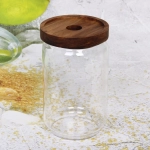 Банка для продуктов стеклянная 750мл «Хай-Тек» с крышкой из акации 9*15см