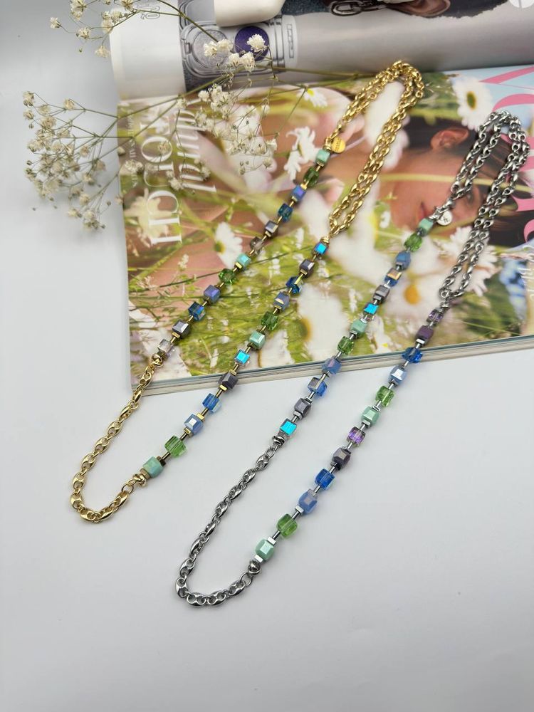 Колье-трансформер из кубиков Swarovski, оттенок серебро