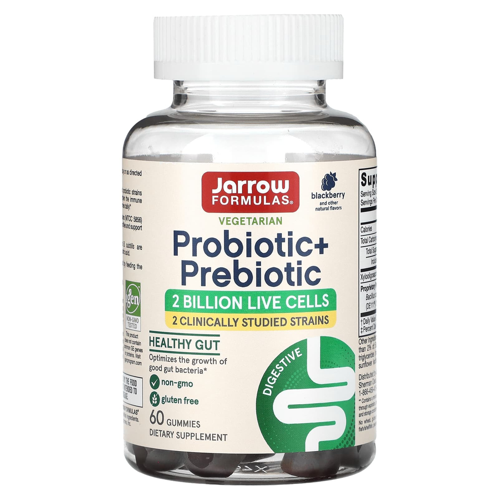 Jarrow Formulas, Пробиотик и пребиотик, ежевика, 2 млрд, 60 жевательных таблеток