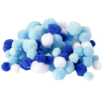 Набор для творчества Alingar, Проволока пушистая-30 см 80 шт, Помпоны-90 шт, Глазки-90 шт, "Белый, голубой, синий", пакет с европодвесом