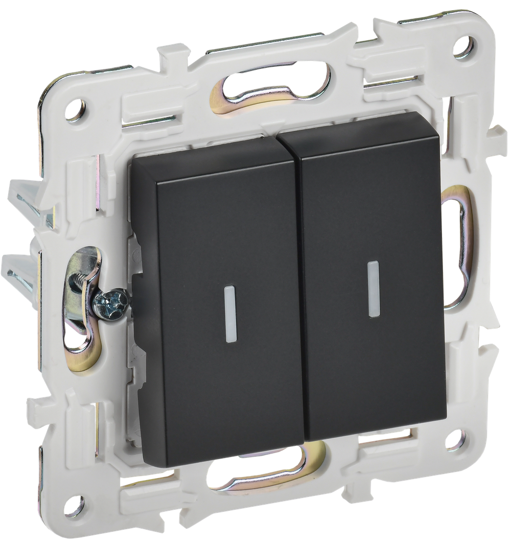 SKANDY Выключатель 2-клавишный проходной с индикацией 10А SK-V10Bl черный IEK