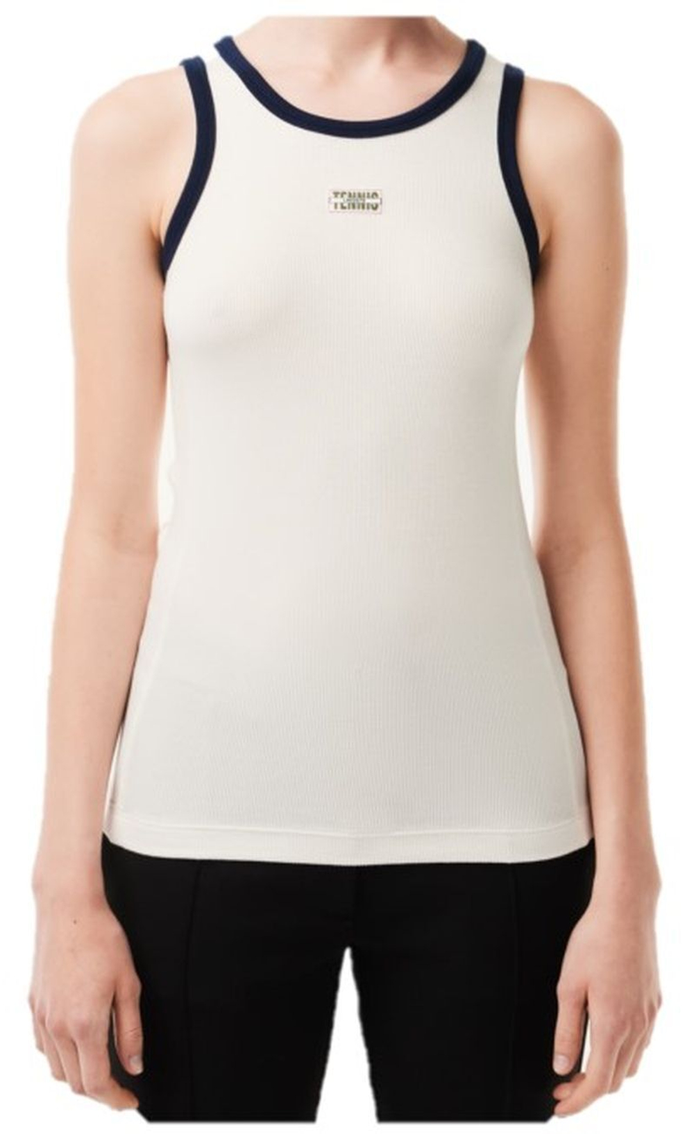 Женский топ теннисный Lacoste Flowing Rib Knit Tennis Badge Tank - white/navy blue