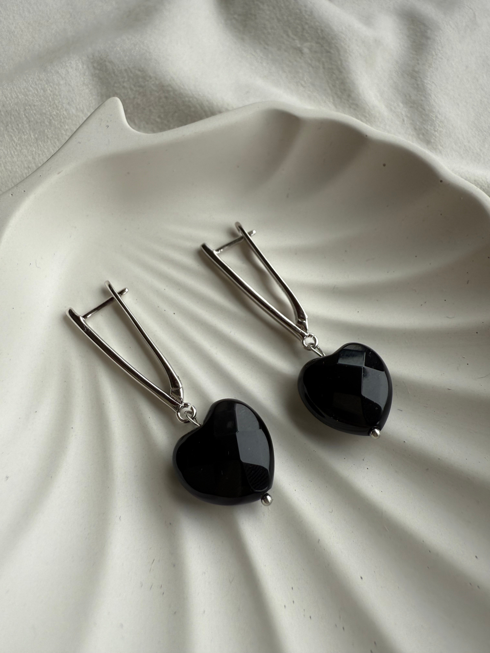 Серьги с черным агатом, высшее качество «925»