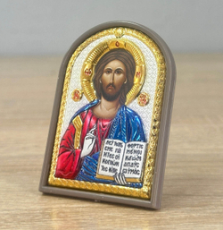 Спаситель, икона арочная, пластик коричневый, эмаль 48x68