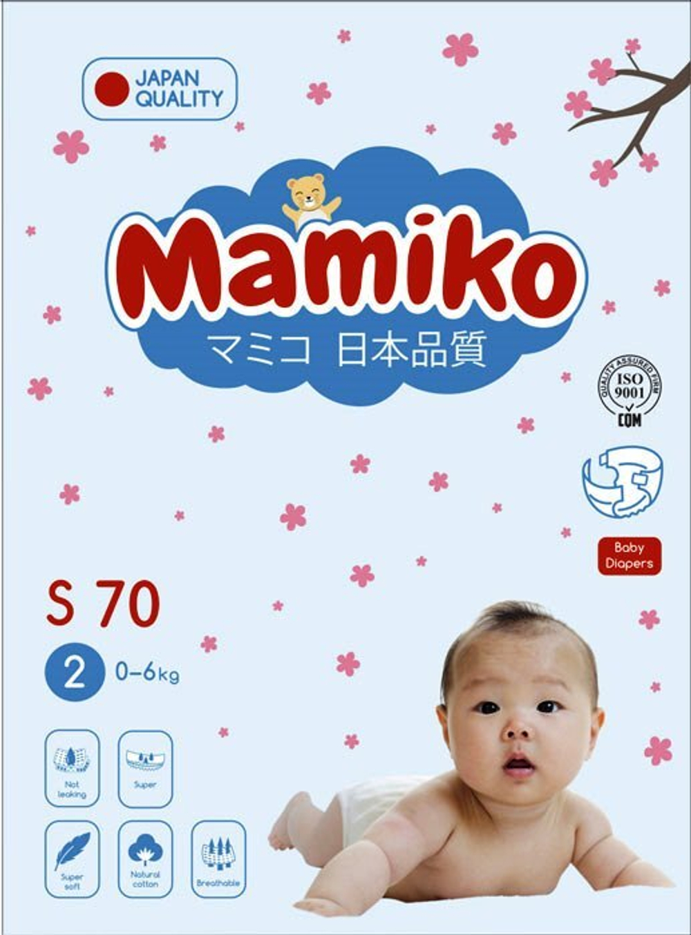 Подгузники Mamiko S (0-6 кг) 70 шт