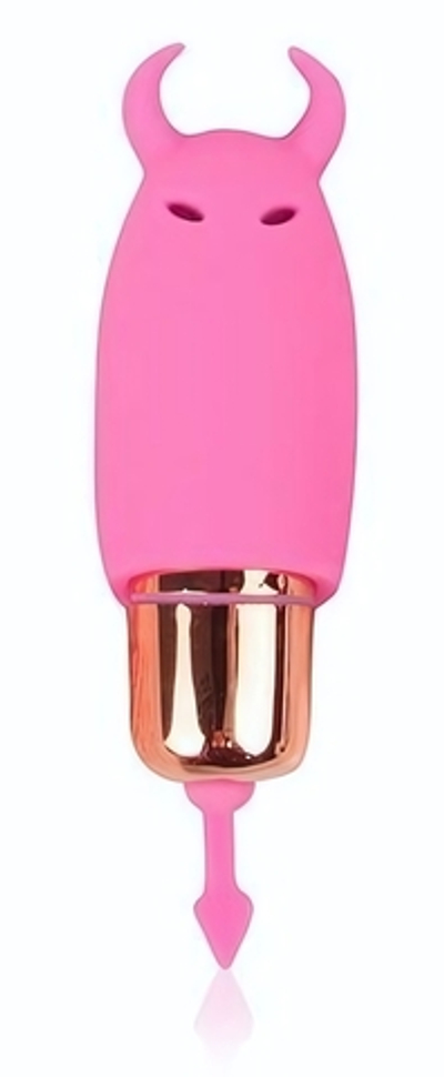 Розовый силиконовый вибромассажер с рожками - 6,4 см. (Цвет: розовый)