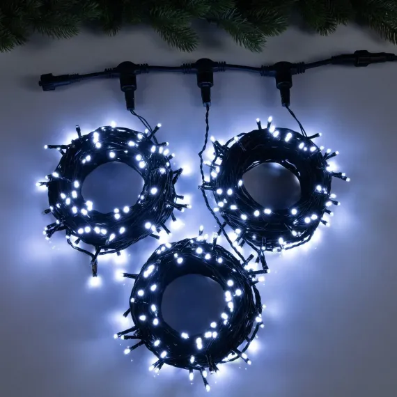 Гирлянда Клип-лайт 3 нити по 20 м., IP44, УМС, 399 холодных белых LED, мерцание, 24 В, Luazon Lighting (964211)