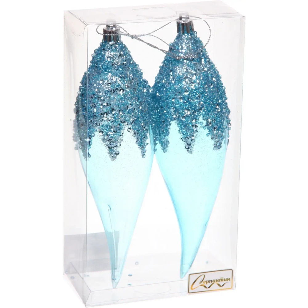 Елочные игрушки «Волшебная сказка» 5.4*5.4*19.5 см (набор 2 шт), Голубой