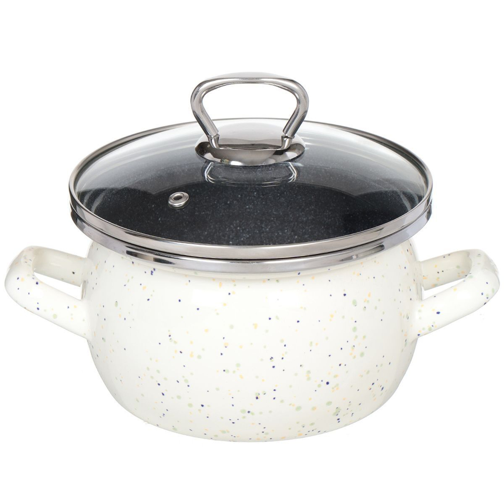 Кастрюля сталь, эмал, 1.5 л, с крыш, Сантэкс, Гранит цветной, 1-2415111, индукц