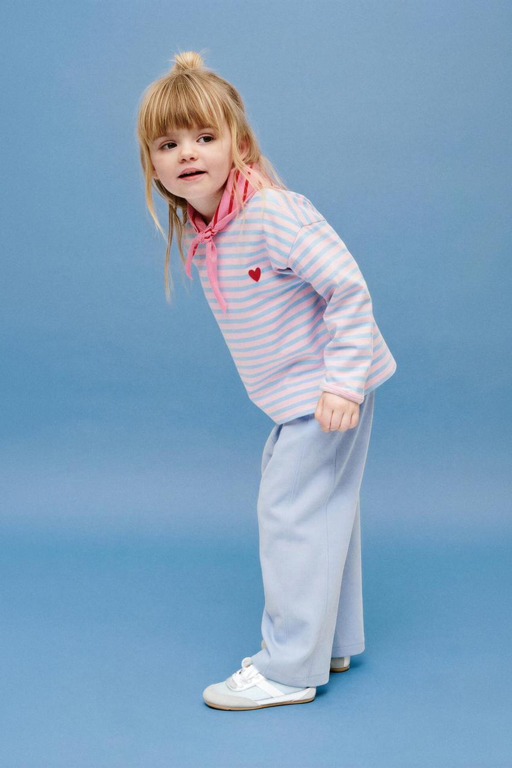 ZARA БРЮКИ WIDE LEG ИЗ ТКАНИ ИНТЕРЛОК С РЕЛЬЕФНОЙ НАДПИСЬЮ, ПАСТЕЛЬНО-СИНИЙ