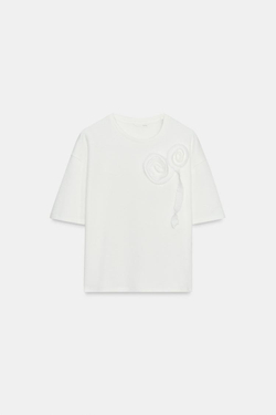 ZARA МЯГКАЯ ФУТБОЛКА FLOR, ЖЕЛТОВАТО-БЕЛЫЙ