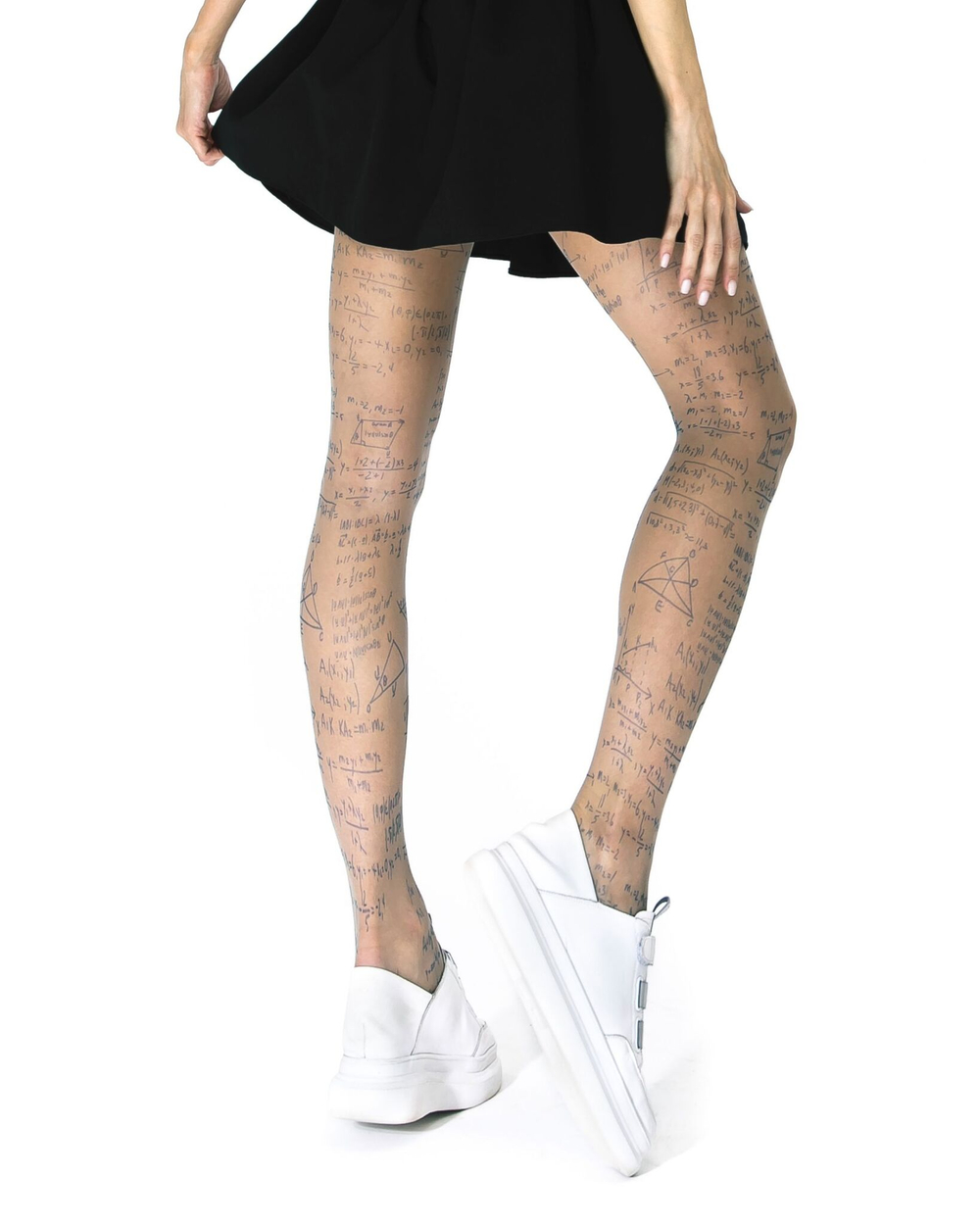 Колготки +size с принтом в виде формул, вычислений и схем (Размер: XL-XXL) (Цвет: бежевый)