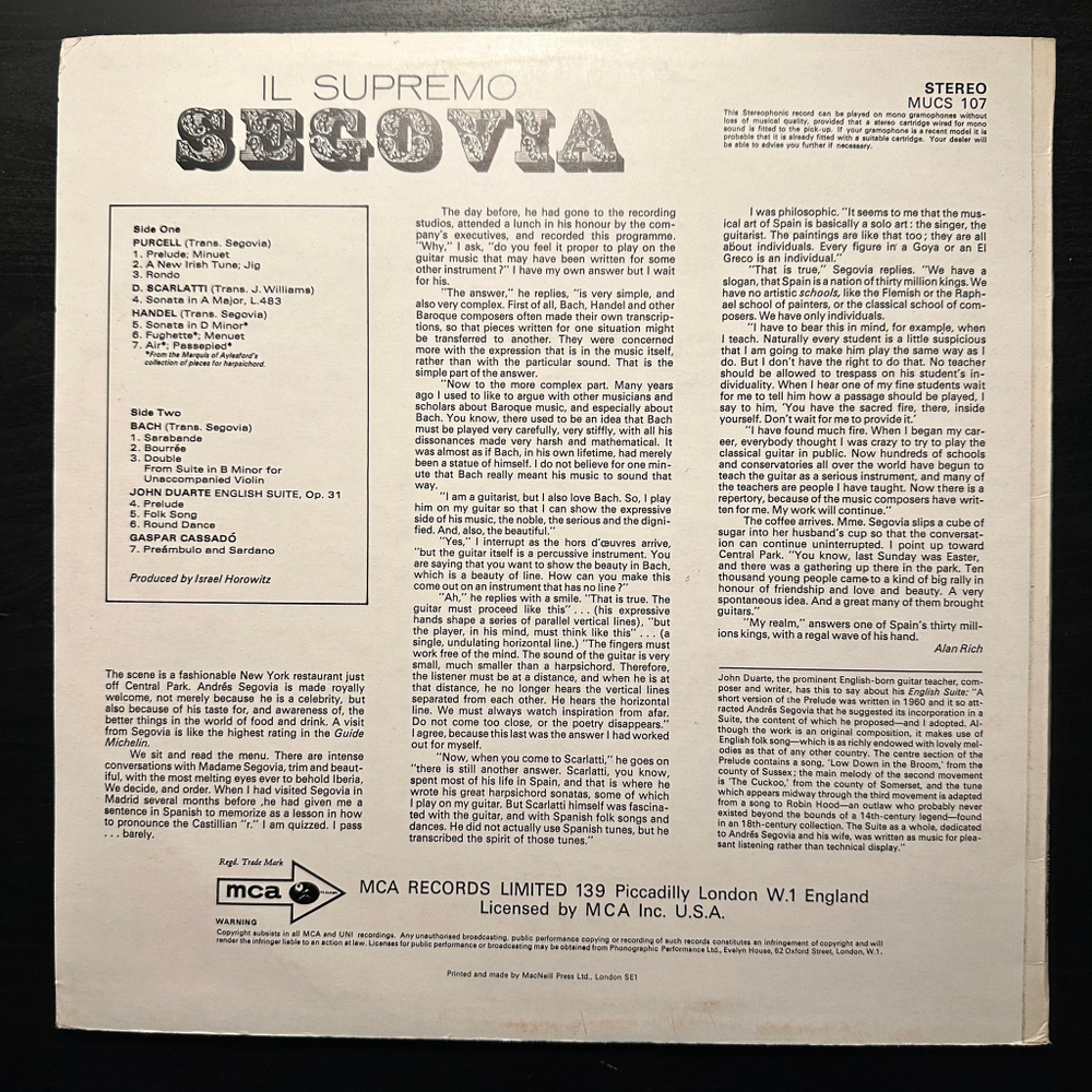 Segovia - Il Supremo (Англия 1970г.)