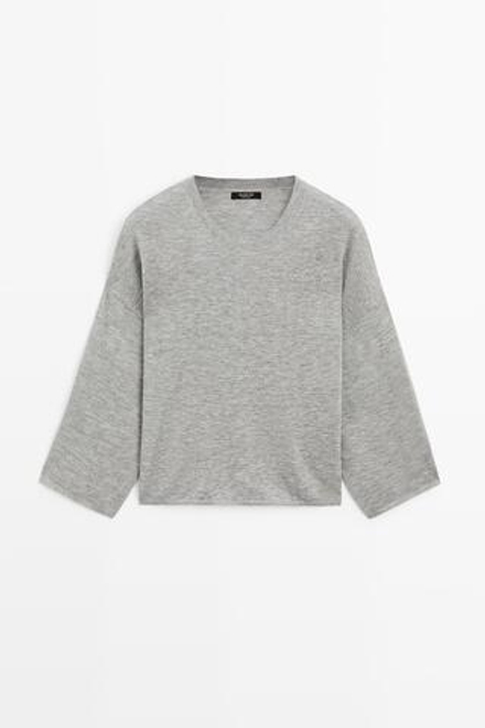 Massimo Dutti Свитер из смесовой шерсти с круглым вырезом, пестро-серый