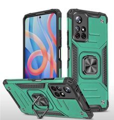 Противоударный чехол для Xiaomi Redmi 10 зеленый с пластиной для магнитного автодержателя и кольцом подставкой
