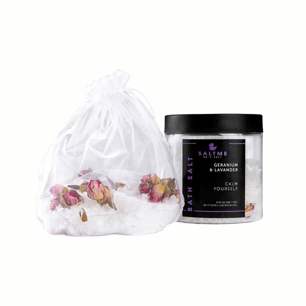 SALTME Соль для ванны с натуральным эфирным маслом Герань & лаванда, 600 г/в подарок/с магнием/ морская соль