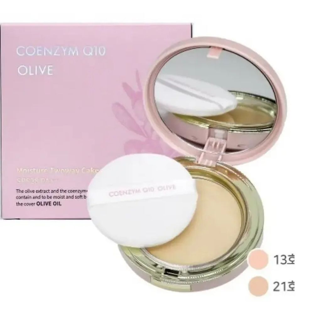 Enough Coenzyme Q10 Olive Moisture Twoway Cake увлажняющая пудра с коэнзимом Q10 и оливой 13 тон