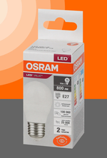Лампочка светодиодная OSRAM LED Value P, 800лм, 10W, 4000К, нейтральный белый свет, E27, шар, матовая
