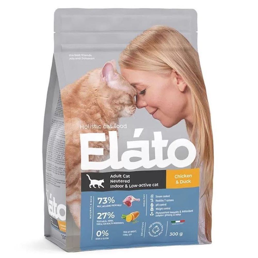 Сухой корм Elato Holistic для кастрированных, стерилизованных и малоактивных кошек с курицей и уткой - 0,3 кг