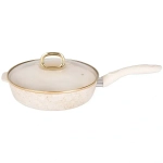 Сковорода глубокая 260мм с ручкой,со стекл.крышкой,АП линия «Грация» (белый/золото)