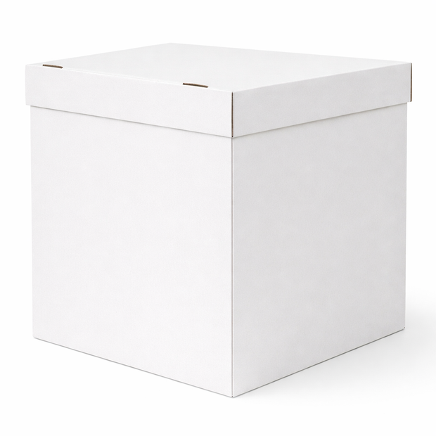 Большая коробка сюрприз для шаров белая (60х80) с надписью и бантом (оформленная)