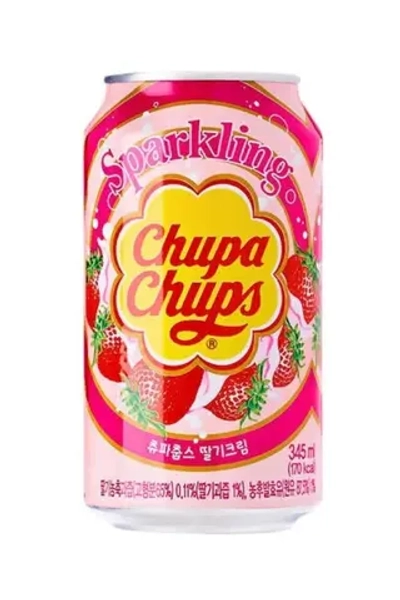 Chupa Chups Strawberry & Cream — газированный напиток со вкусом клубники, 345 мл (2 ШТ.) - Chupa Chups
