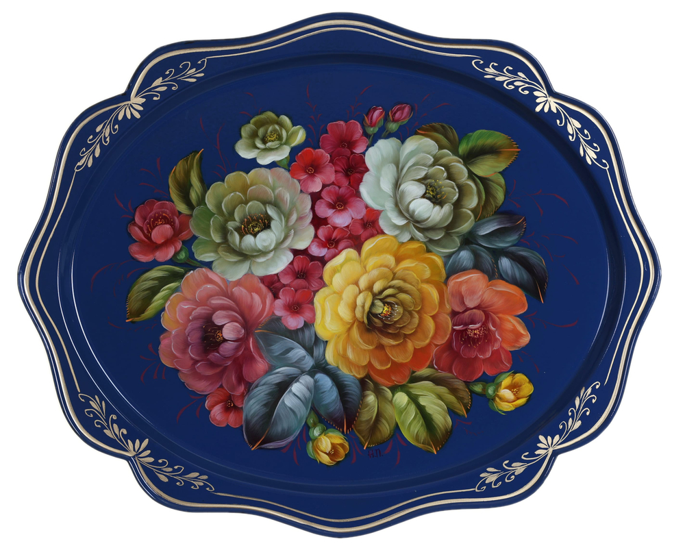 Жостовский поднос декоративный, размер 38х30 см (A15), металлический