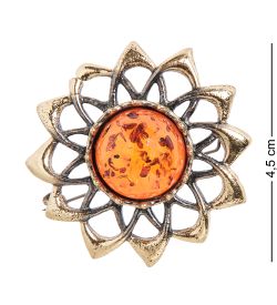 AM- 948 Брошь «Солнышко» (латунь, янтарь)